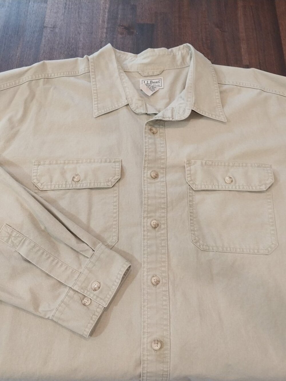 Vintage LL Bean Shirt Mens XXL Khaki Canvas Twill Button Down Safari Workwear